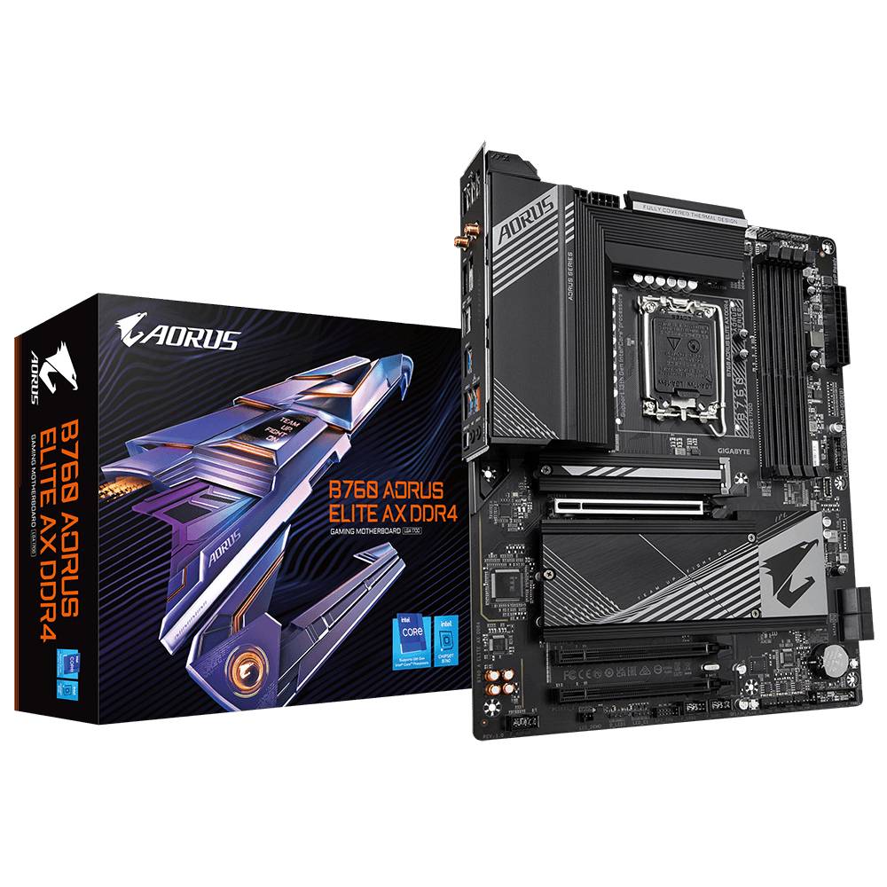 Gigabyte B760 AORUS ELITE AX DDR4 (rev. 1.0) Mainboard Sockel (PC) Intel® LGA 1700 Formfaktor (Details) ATX Mainboard-Chipsatz Intel® B760 Express