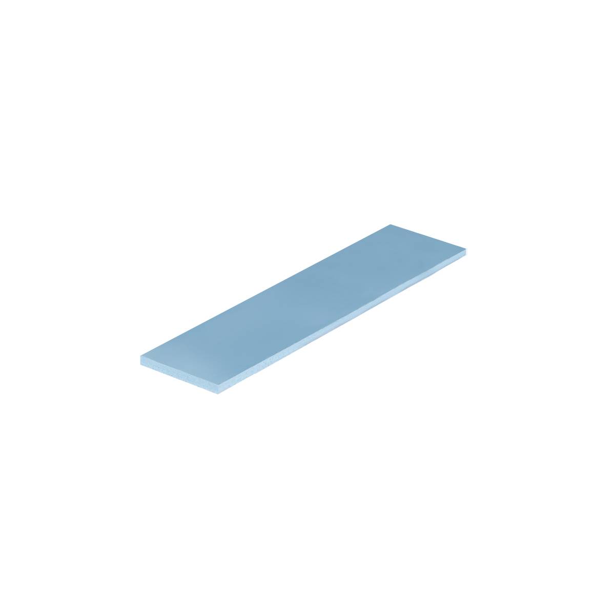 Ein rechteckiges, hellblaues flaches Objekt, möglicherweise eine Box oder Platte, vor einem weißen Hintergrund.
