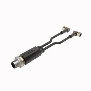 Mechanischer Adapter mit zwei flexiblen Anschlüssen zur Verbindung von Komponenten in technischen oder elektrischen Systemen.