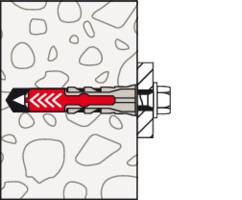 „Diagramm eines Dübels, der einen Bolzen in Beton sichert. Der Dübel dehnt sich im Loch aus und verankert den Bolzen fest an Ort und Stelle.