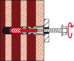 Diagramm, das einen Ankerschraube in Beton zeigt. Die Schraube ist rot und in ein gebohrtes Loch eingesetzt, was ihre Platzierung und Expansion veranschaulicht.