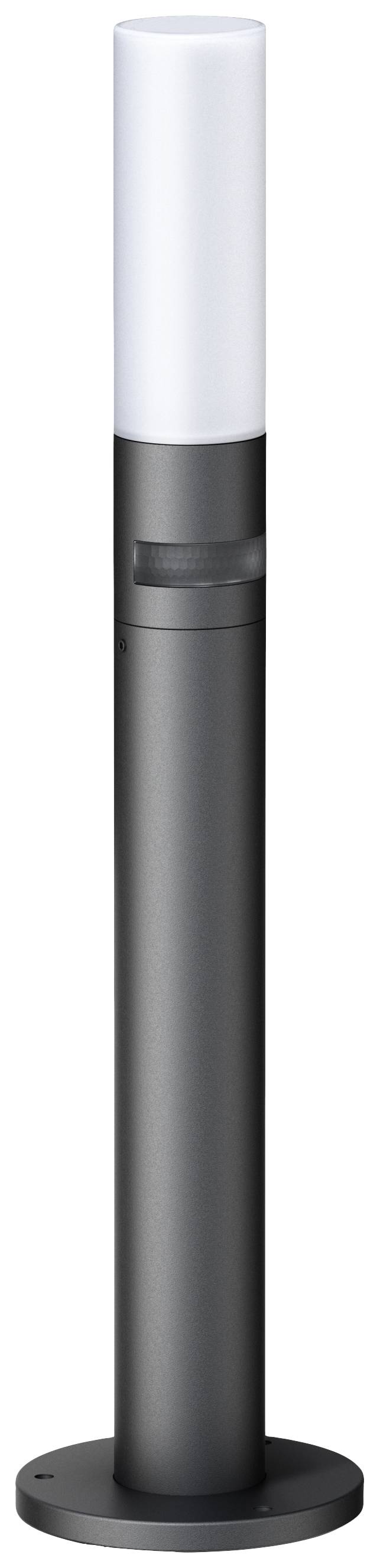 Schwarzer, schlanker Lichtmast mit weißem Leuchtbereich oben. Geeignet für Außenbeleuchtung und modernes Design.