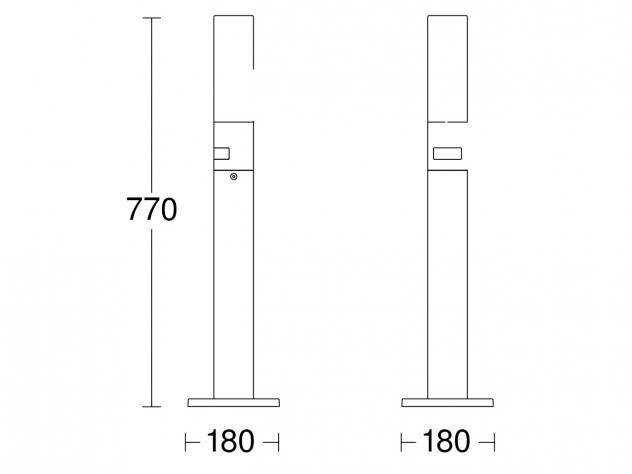 Skizze zweier Schrankansichten mit Maßen. Höhe: 770 mm. Breite: 180 mm pro Einheit.