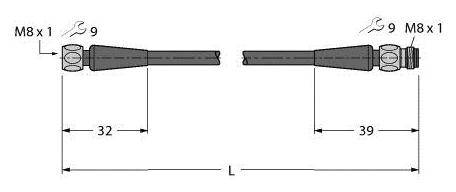 Diagramm einer Schraubverbindung mit M8x1-Gewinde. Links: Länge 32 mm, rechts: Länge 39 mm. Zwei Schraubenschlüssel-Symbole.