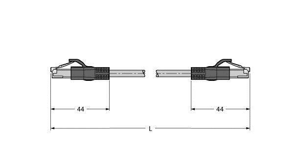 Technische Zeichnung von zwei Steckverbindern mit Maßen. Beide Verbindungen haben eine Länge von 44 mm.