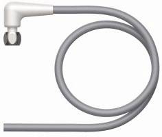 Graues Schlauchsymbol, das eine runde Schleife bildet. Links oben ist ein Anschlussstück erkennbar. Symbolik für Wasser oder Verbindung.