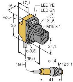 Turck 3075200 QS18VP6FQPMA Lichtleitersensor 1 St. (L x B x H) 36.9 x 15 x 35mm