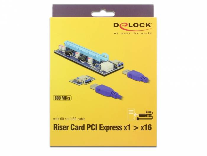 Delock PCIe Riser Kabel PCIe x16 Buchse, USB-A Buchse 0.60m Blau 41426