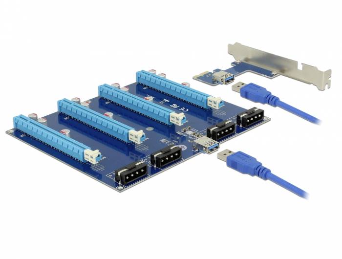 Delock PCIe Riser Kabel PCIe x16 Buchse, USB-A Buchse 0.60 m Blau 41427