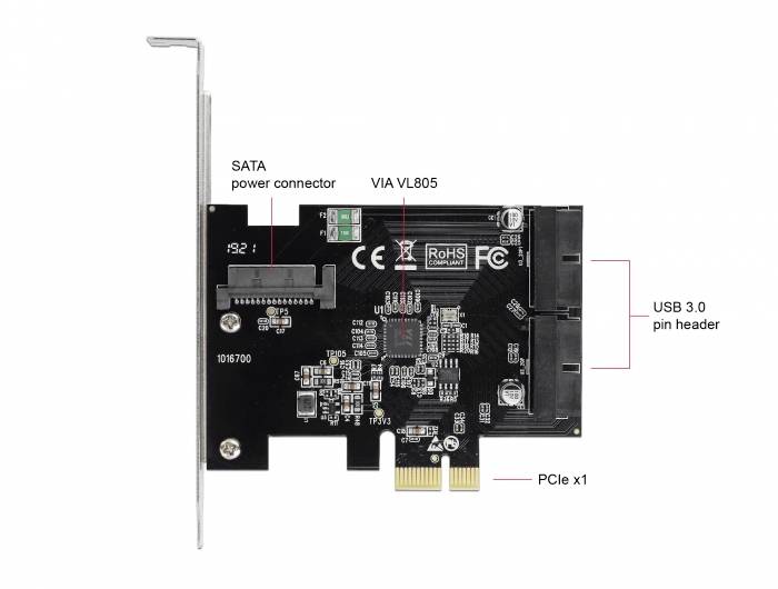 DeLOCK PCI Express Card to 2 x internal USB 3.0 Pin Header - USB-Adapter - PCIe 2.0 - USB 3.0 (intern)