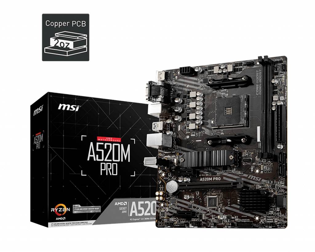 MSI A520M PRO Mainboard Sockel (PC) AMD® AM4 Formfaktor (Details) Micro-ATX Mainboard-Chipsatz AMD® A520