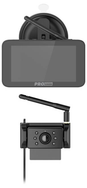 Rückfahrkamera und Anzeigesystem mit Saugnapfhalterung, das eine drahtlose Verbindung zur Fahrzeug-Rückfahrhilfe bietet.