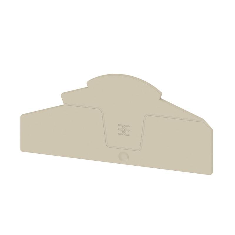 Ein beige, flaches, rechteckiges Objekt mit abgerundeten Ecken und einem kleinen Symbol in der Mitte.