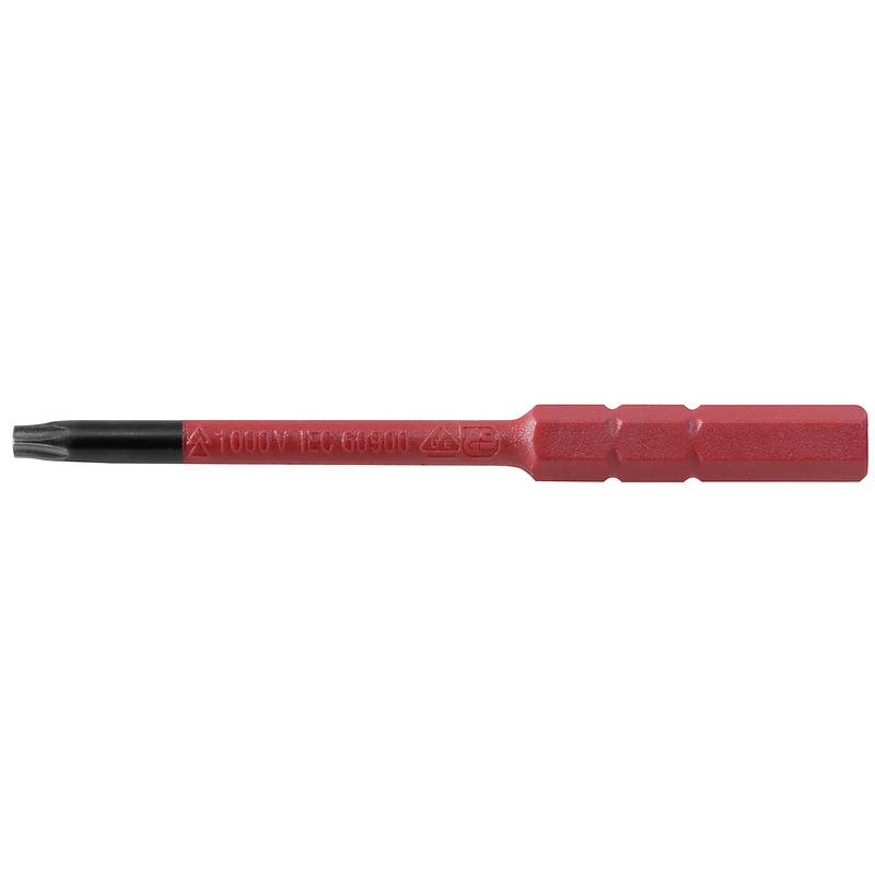 Ein isolierter Torx-Schraubendreheraufsatz in Rot, geeignet für Arbeiten an spannungsführenden Teilen bis 1000 V.