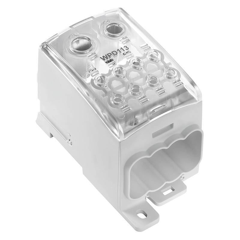 Kunststoffgehäuse, transparent, rechteckig, mit Öffnungen oben und an der Seite. Oberseite zeigt das Modell 'WPD113'.