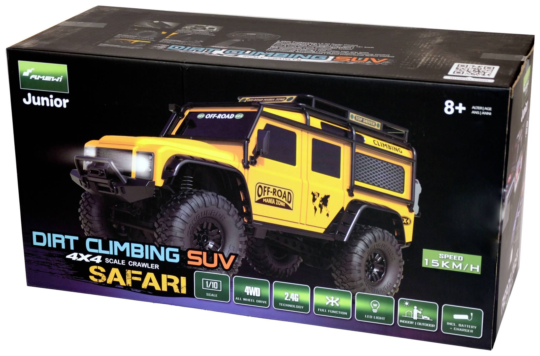 Amewi Dirt Climbing SUV Safari Brushed 1:10 RC Modellauto Elektro Crawler Allradantrieb (4WD) RtR 2,4GHz Inkl. Akku und Ladegerät