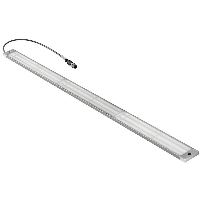 Langes, rechteckiges LED-Licht mit silbernem Rahmen und Kabel.