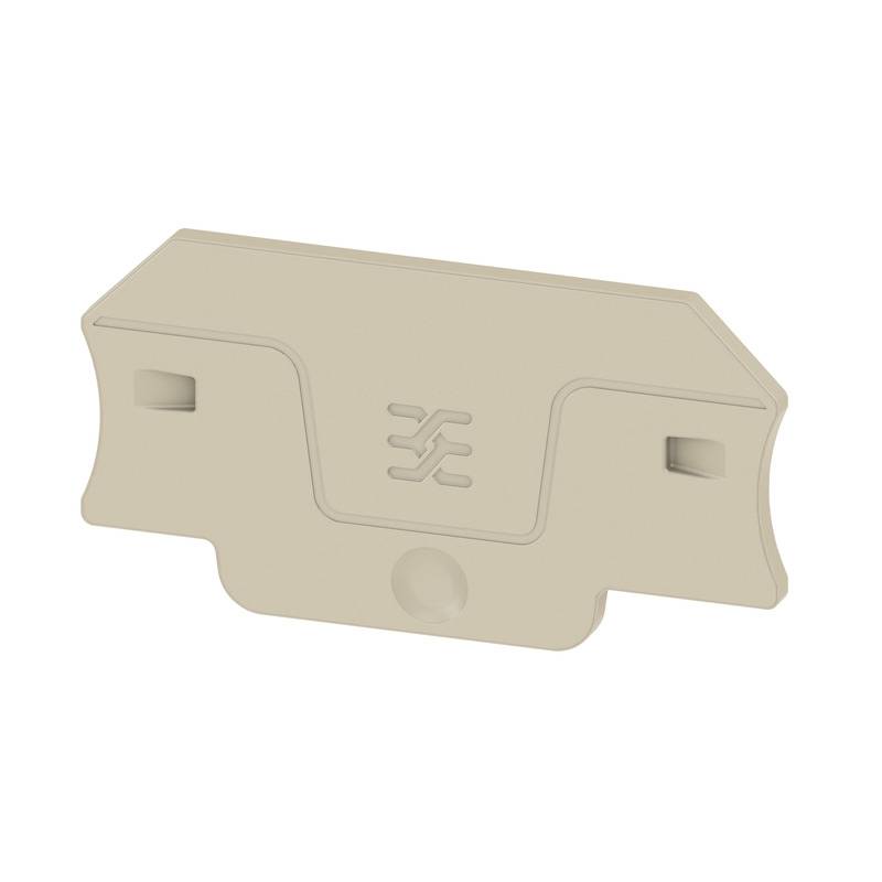 Ein beige Kunststoffteil mit rechteckiger Form, abgerundeten Ecken und einem eingeprägten Symbol in der Mitte.