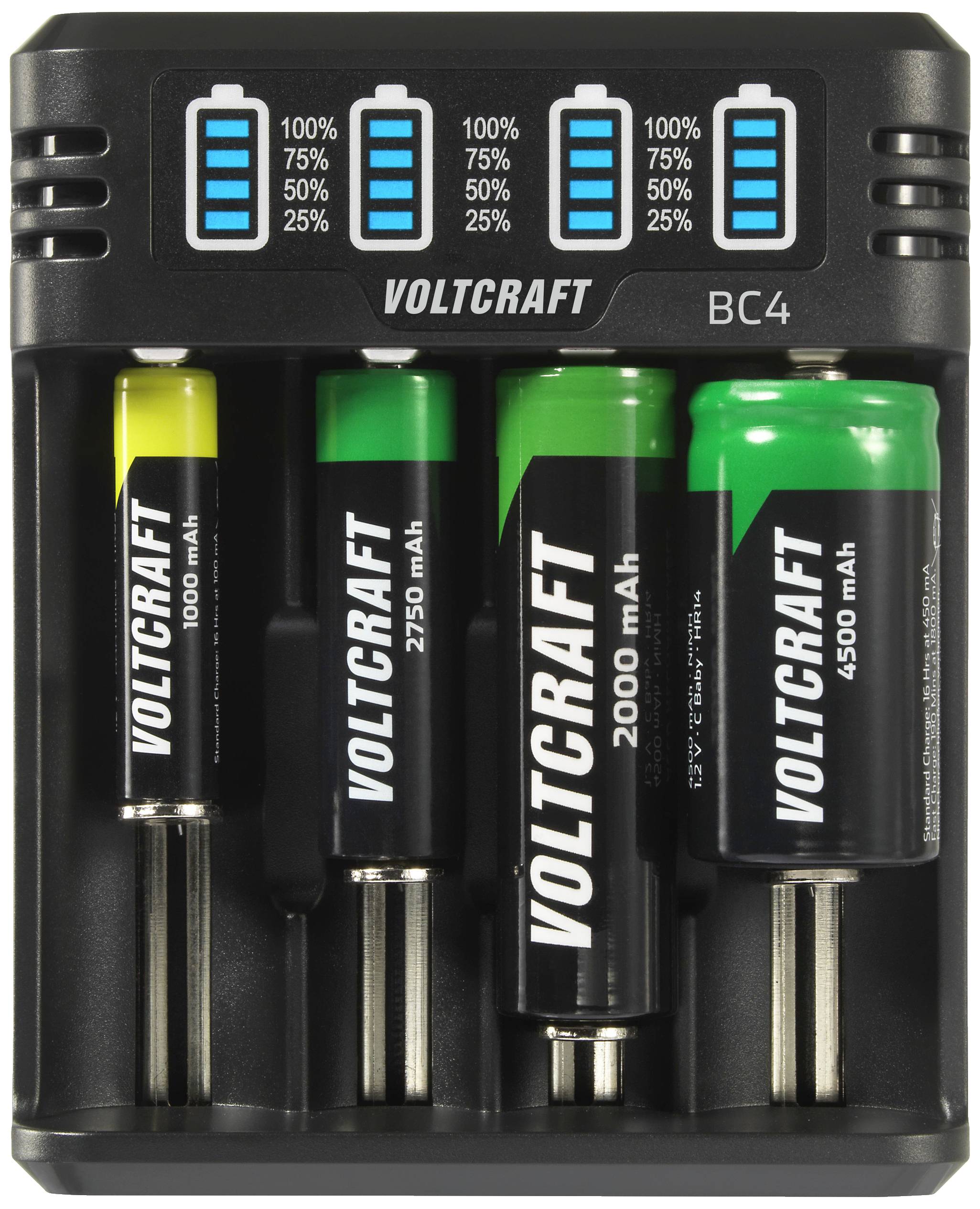VOLTCRAFT BC4 Rundzellen-Ladegerät LiIon, NiMH Mignon (AA), Micro (AAA), Baby (C), Sub-C, 10440, 16340, CR-123A, 17335, 17500