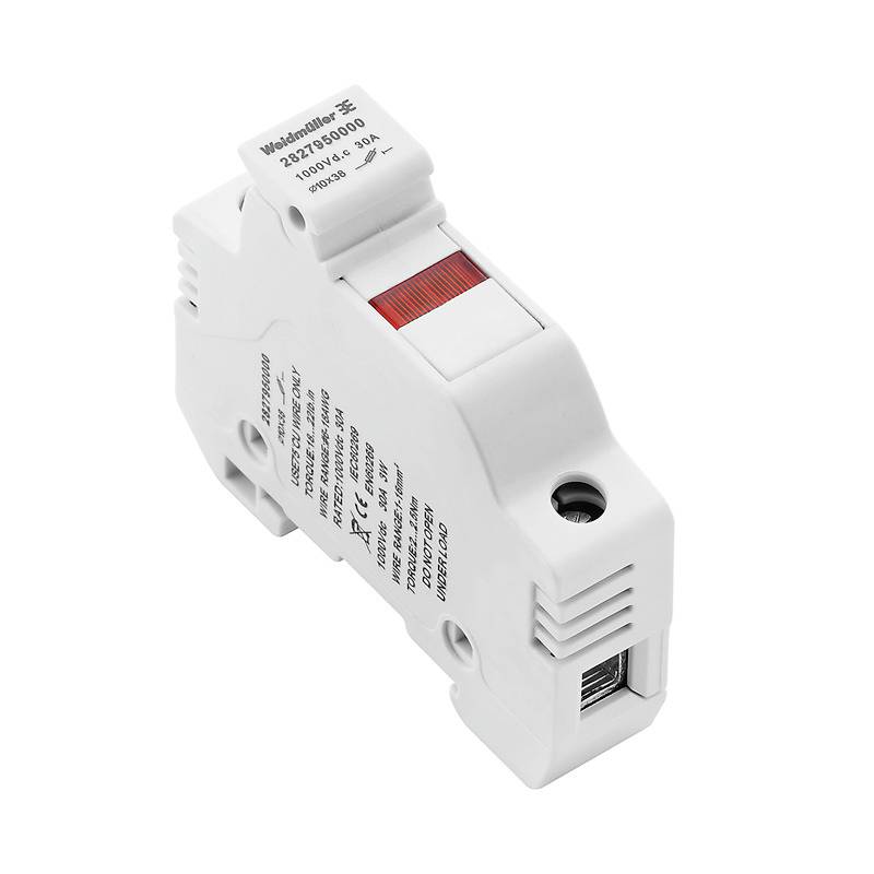 Ein weißer, einpoliger Schutzschalter mit rotem Kippschalter, seitlichem Logo und technischen Angaben, für elektrische Installationen.