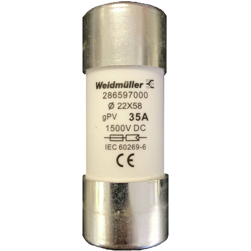 Weidmüller Sicherung 35A, 1500V DC, 22x58 mm, gPV-Typ, gemäß IEC 60269-6. Modellnummer: 286597000.