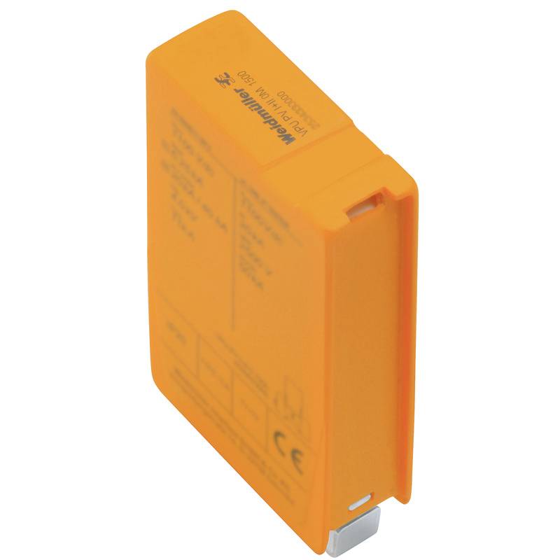 Oranges rechteckiges elektronisches Gerät mit technischen Spezifikationen auf der Oberfläche, verwendet für Steuerungs- oder Messzwecke.
