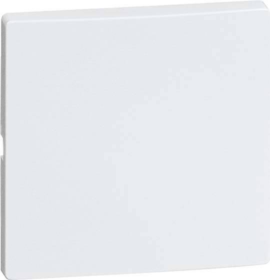 Ein quadratischer, weißer Lichtschalter mit glatter Oberfläche, ohne sichtbare Knöpfe oder Anzeigen, vor einem neutralen Hintergrund.