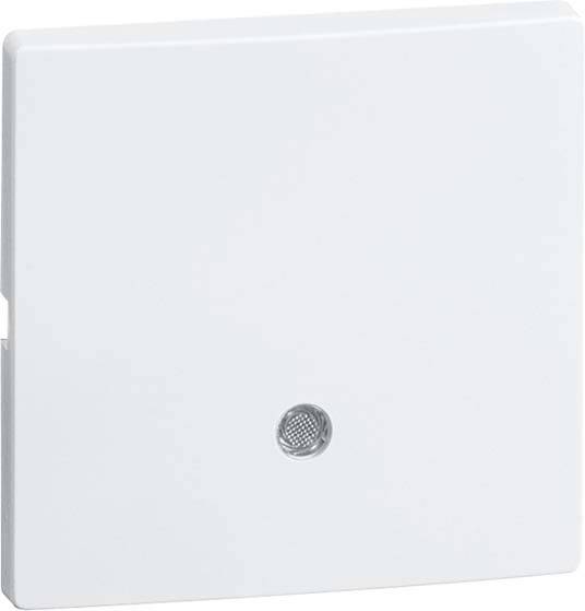 Ein weißer Plastikschalter mit einem kleinen, zentralen Knopf, der möglicherweise für Lichtsteuerung oder elektrische Geräte verwendet wird.