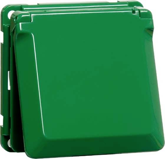 Grüne, quadratische Abdeckung eines Elektroteils.