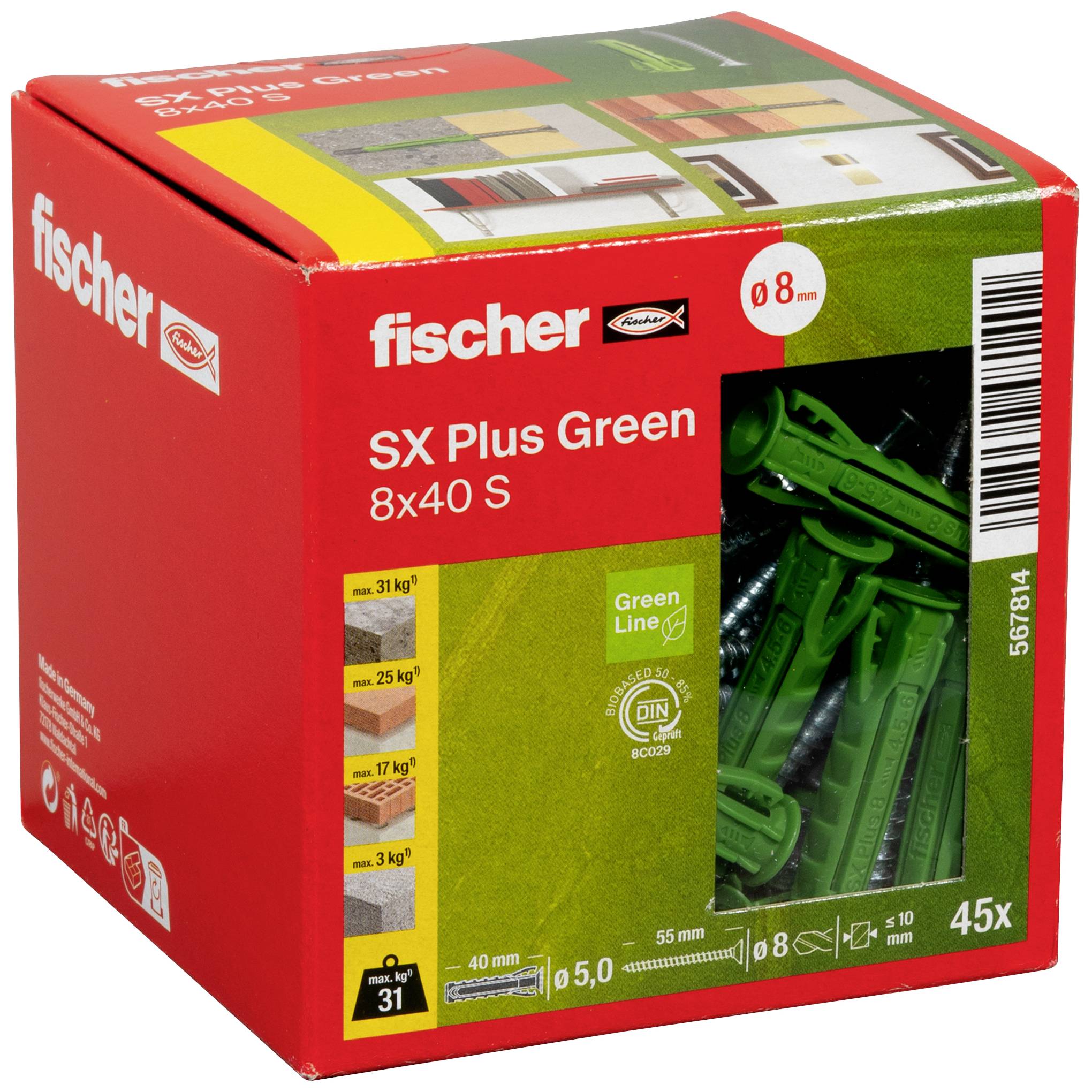 Rote Verpackung von Fischer-Dübeln, 