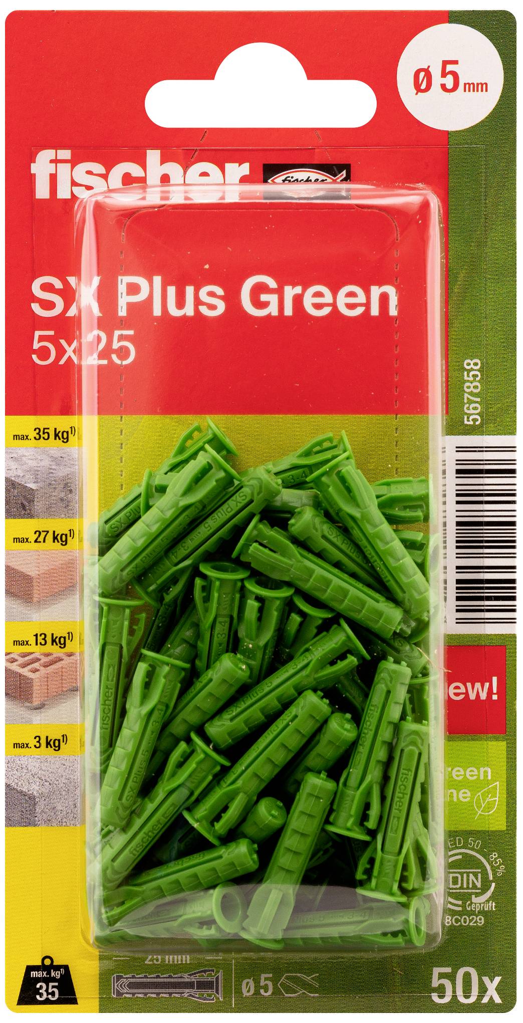 Fischer 567858 SX Plus Green Spreizdübel 25 mm 5 mm 50 St.