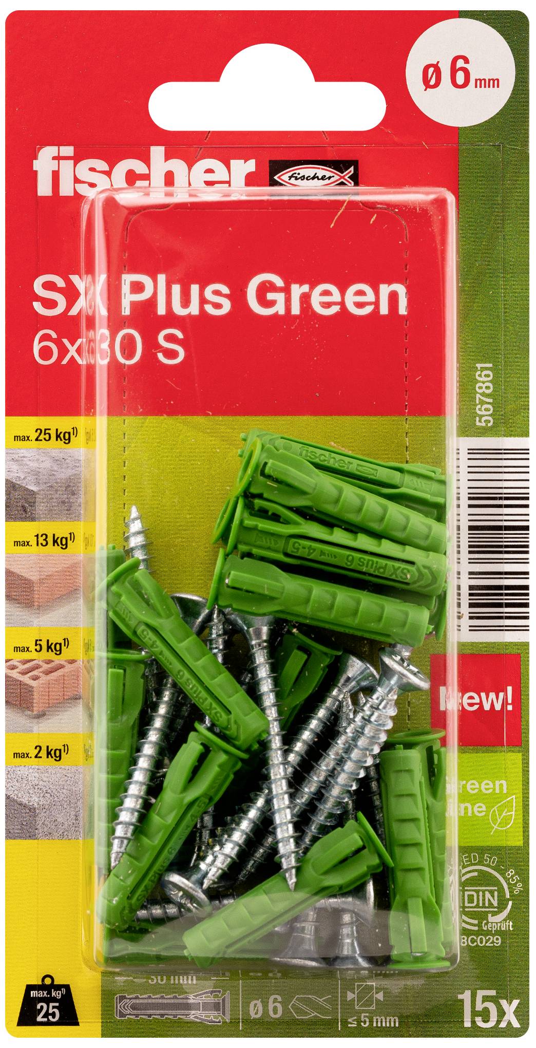 Fischer 567861 SX Plus Green Spreizdübel 30 mm 6 mm 15 St.