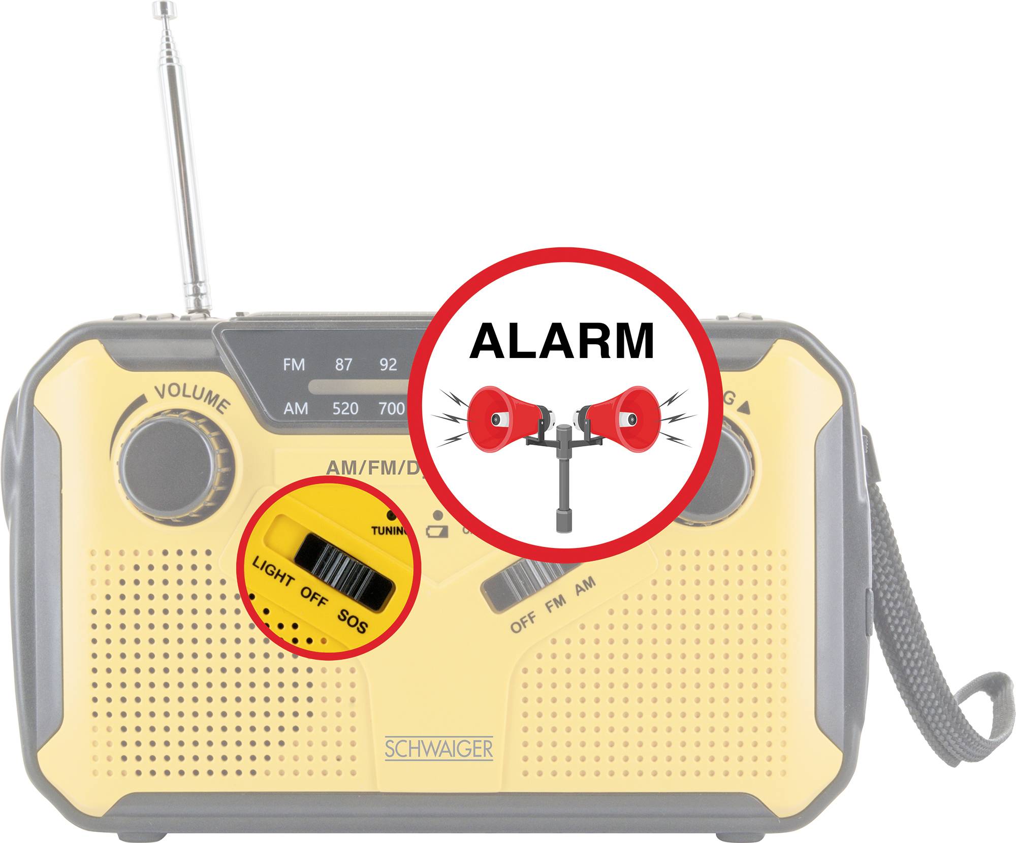Schwaiger Outdoorradio UKW, AM, FM Handkurbel, Solarpanel, spritzwassergeschützt, stoßfest, Taschen