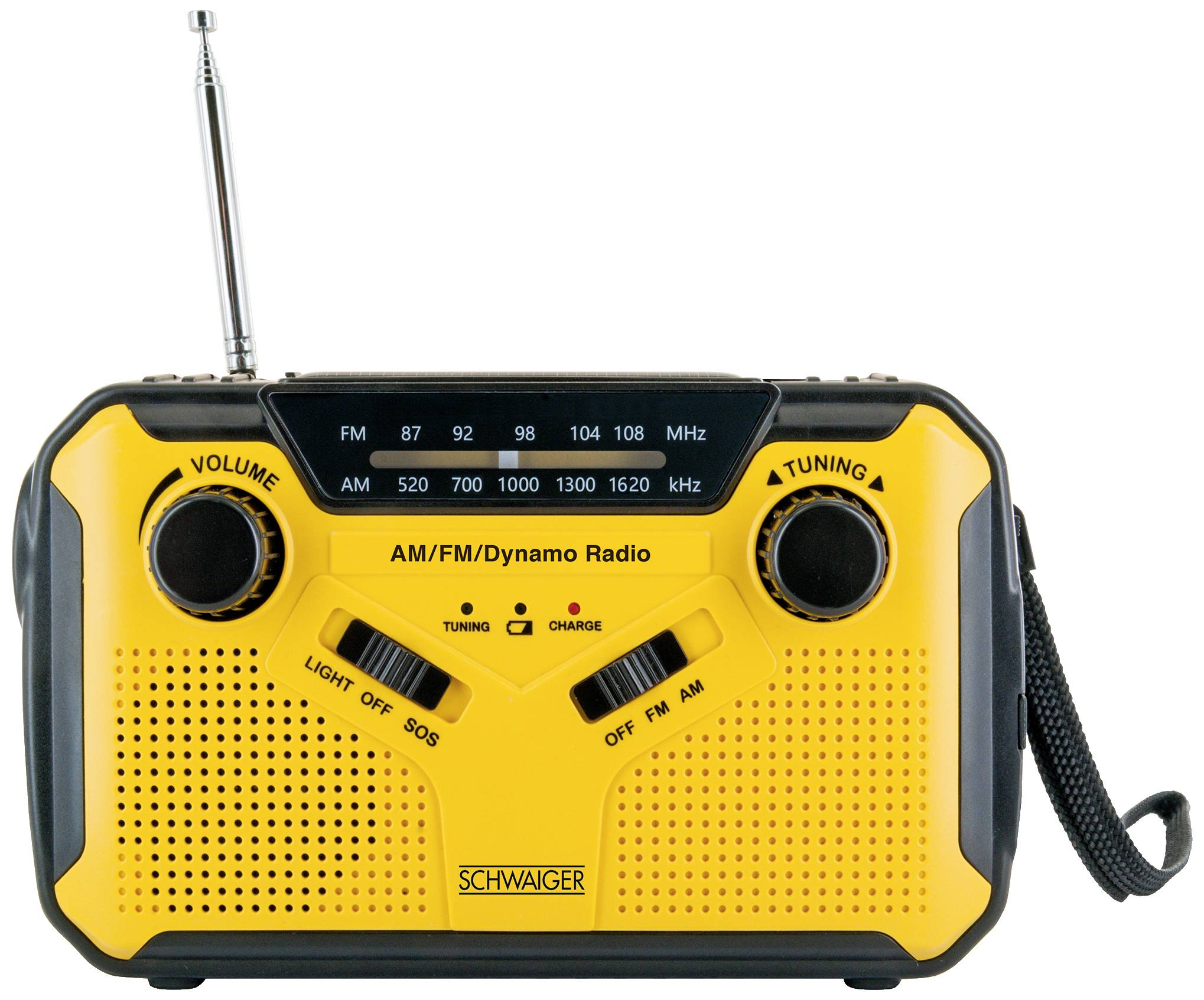 Schwaiger Outdoorradio UKW, AM, FM Handkurbel, Solarpanel, spritzwassergeschützt, stoßfest, Taschen