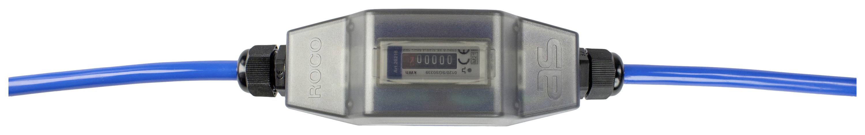 Blauer Schlauch mit grauem Durchflussmesser in der Mitte. Der Durchflussmesser hat ein kleines Display zur Überwachung.