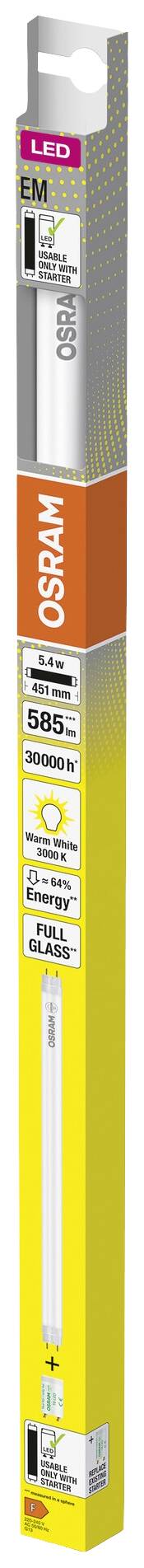 OSRAM HOMELIGHTING LED-Röhre EEK: F (A - G) G13 Röhrenform T8 5.4W = 15W Warmweiß (Ø x L) 26.80mm x 451mm 1St.