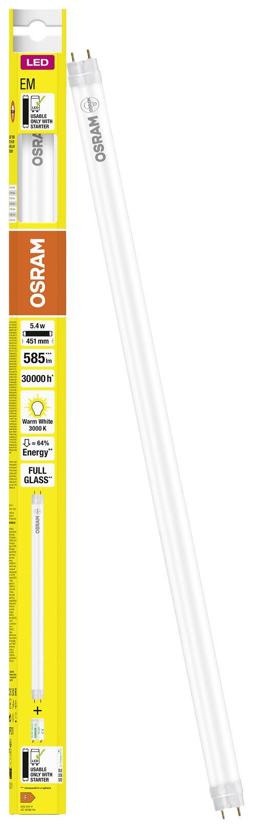 OSRAM HOMELIGHTING LED-Röhre EEK: F (A - G) G13 Röhrenform T8 5.4 W = 15 W Warmweiß (Ø x L) 26.80 mm x 451 mm 1 St.