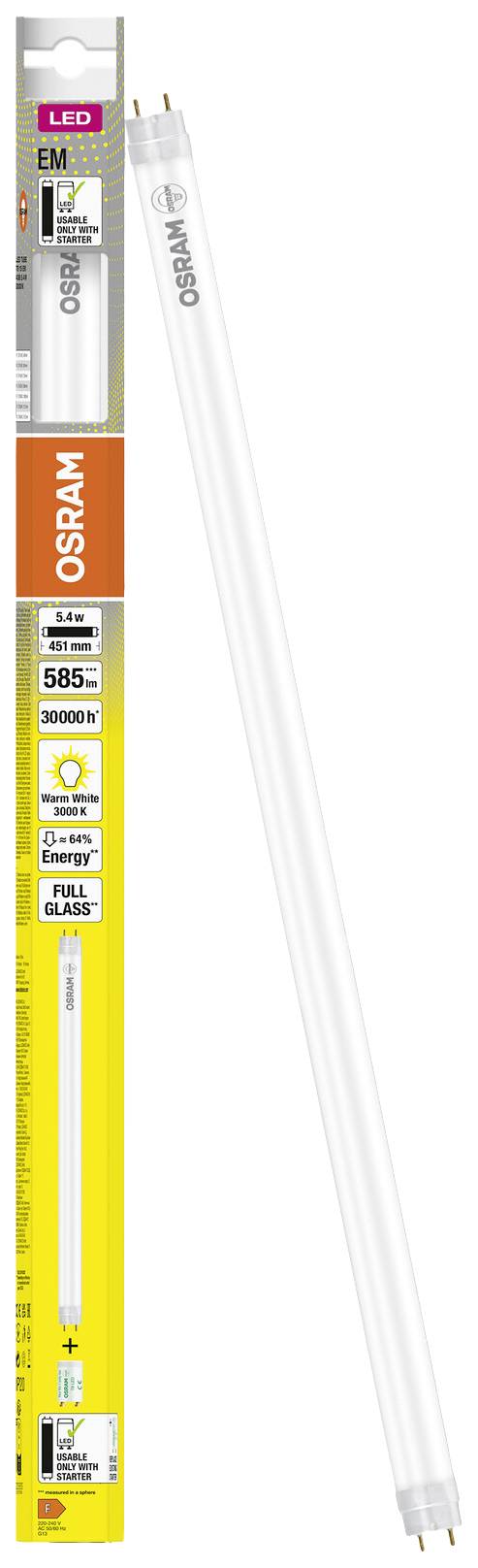 OSRAM HOMELIGHTING LED-Röhre EEK: F (A - G) G13 Röhrenform T8 5.4 W = 15 W Warmweiß (Ø x L) 26.80 mm x 451 mm 1 St.