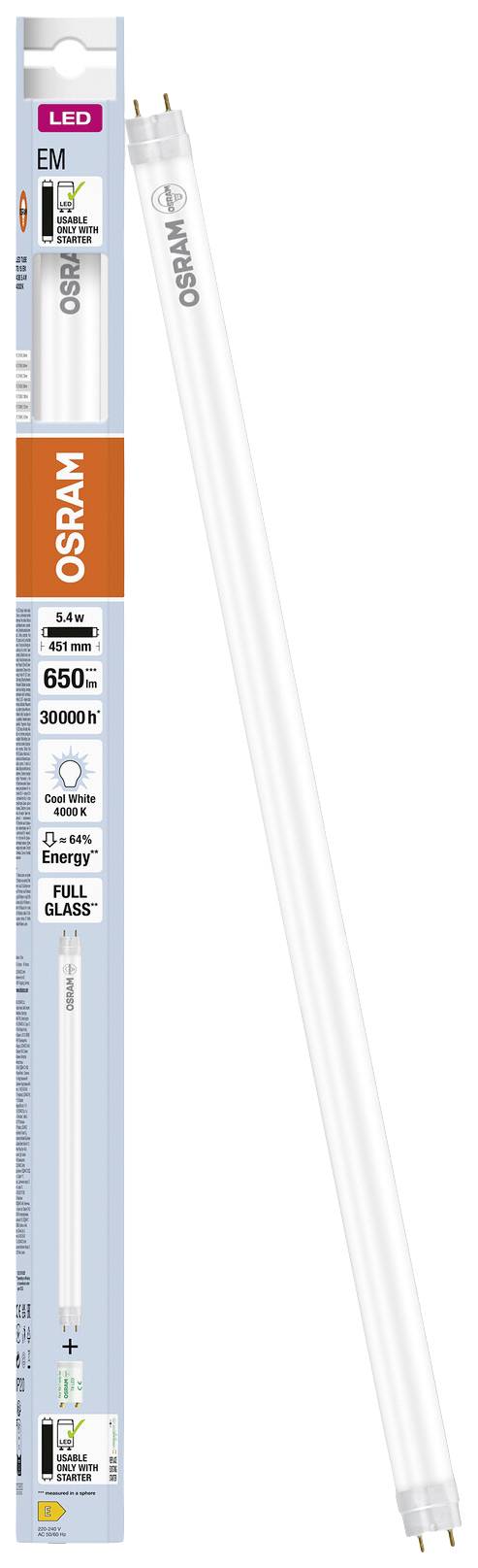 OSRAM HOMELIGHTING LED-Röhre EEK: E (A - G) G13 Röhrenform T8 5.4W = 15W Neutralweiß (Ø x L) 26.80mm x 451mm 1St.