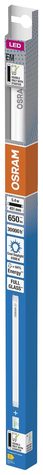 OSRAM HOMELIGHTING LED-Röhre EEK: E (A - G) G13 Röhrenform T8 5.4 W = 15 W Kaltweiß (Ø x L) 26.80 mm x 451 mm 1 St.