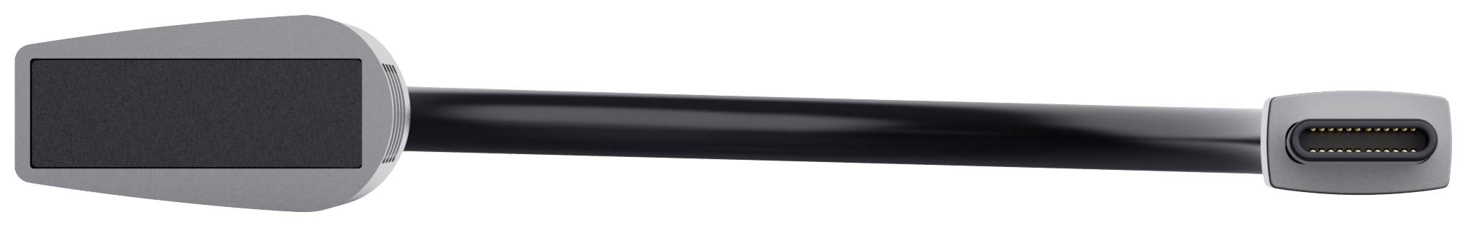 Ein schwarzes HDMI-Kabel mit einem USB-C-Anschluss auf der einen Seite und einem HDMI-Stecker auf der anderen Seite.