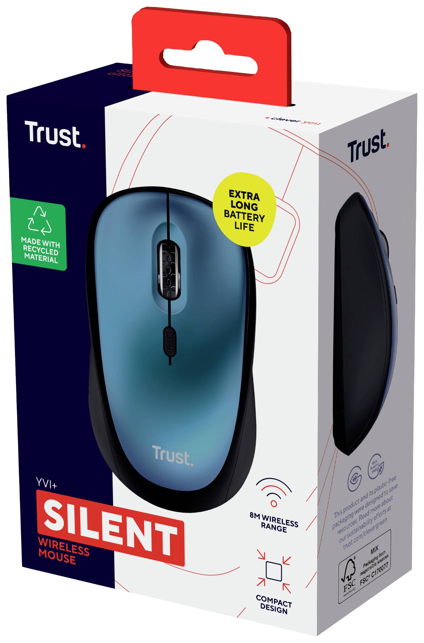 Trust YVI+ Eco Maus Funk Optisch Blau 4 Tasten 800 dpi, 1600 dpi