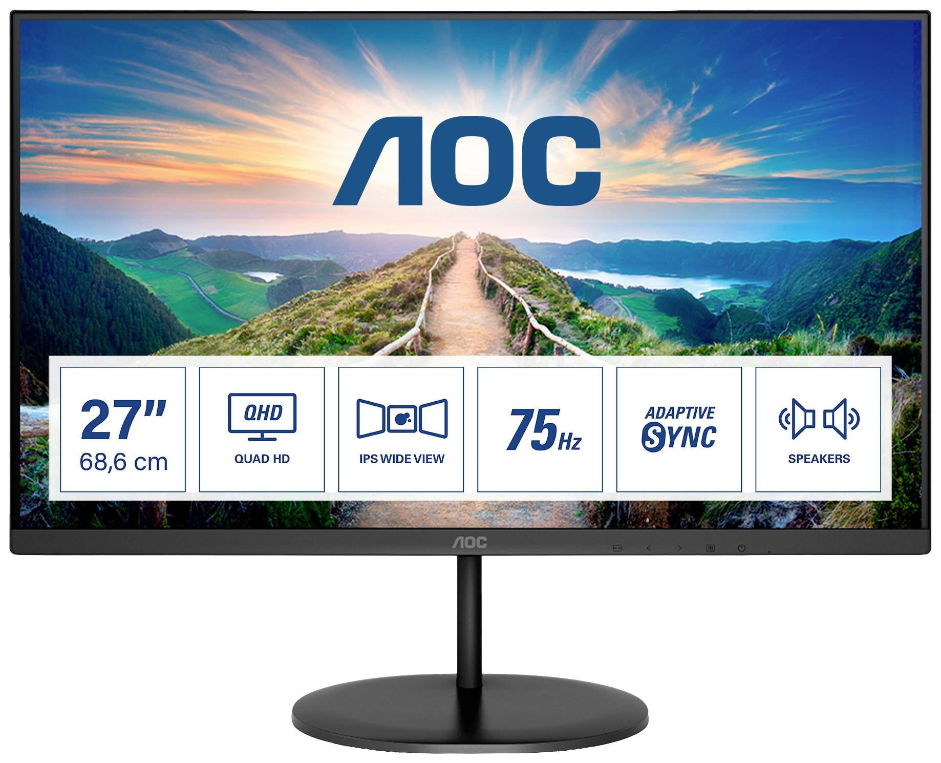 AOC Q27V4EA LED-Monitor EEK F (A - G) 68.6 cm (27 Zoll) 2560 x 1440 Pixel 16:9 4 ms HDMI®, DisplayPort, Kopfhörer (3.5 mm Klinke) IPS LCD