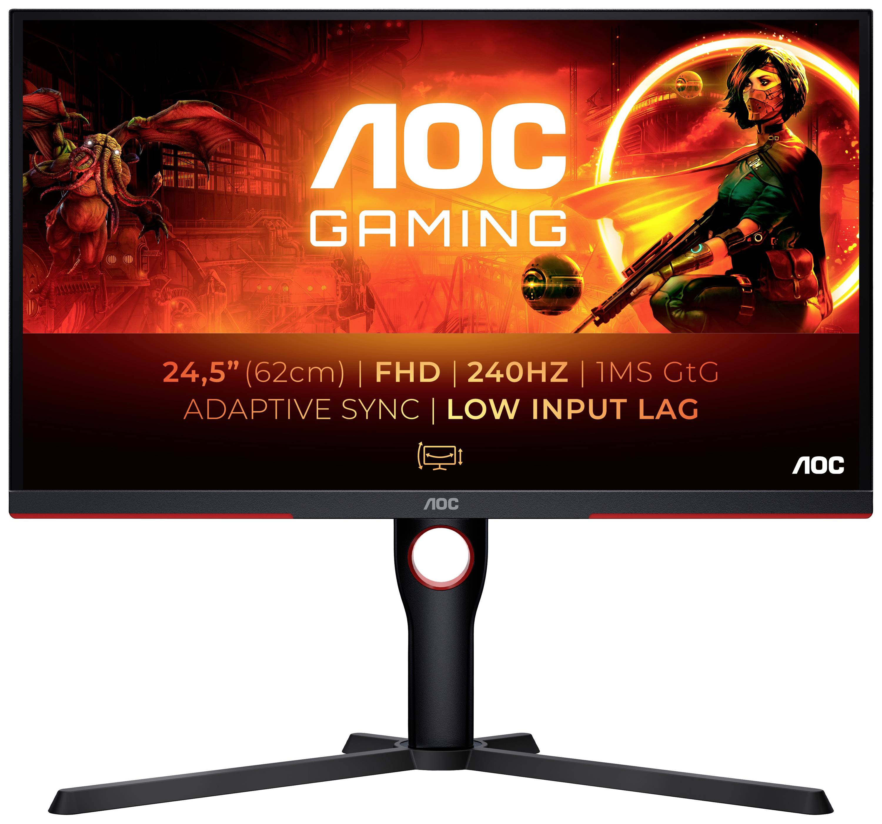 AOC 25G3ZM/BK Gaming Monitor EEK E (A - G) 62.2 cm (24.5 Zoll) 1920 x 1080 Pixel 16:9 1 ms HDMI®, DisplayPort, Kopfhörer (3.5 mm Klinke) VA LCD