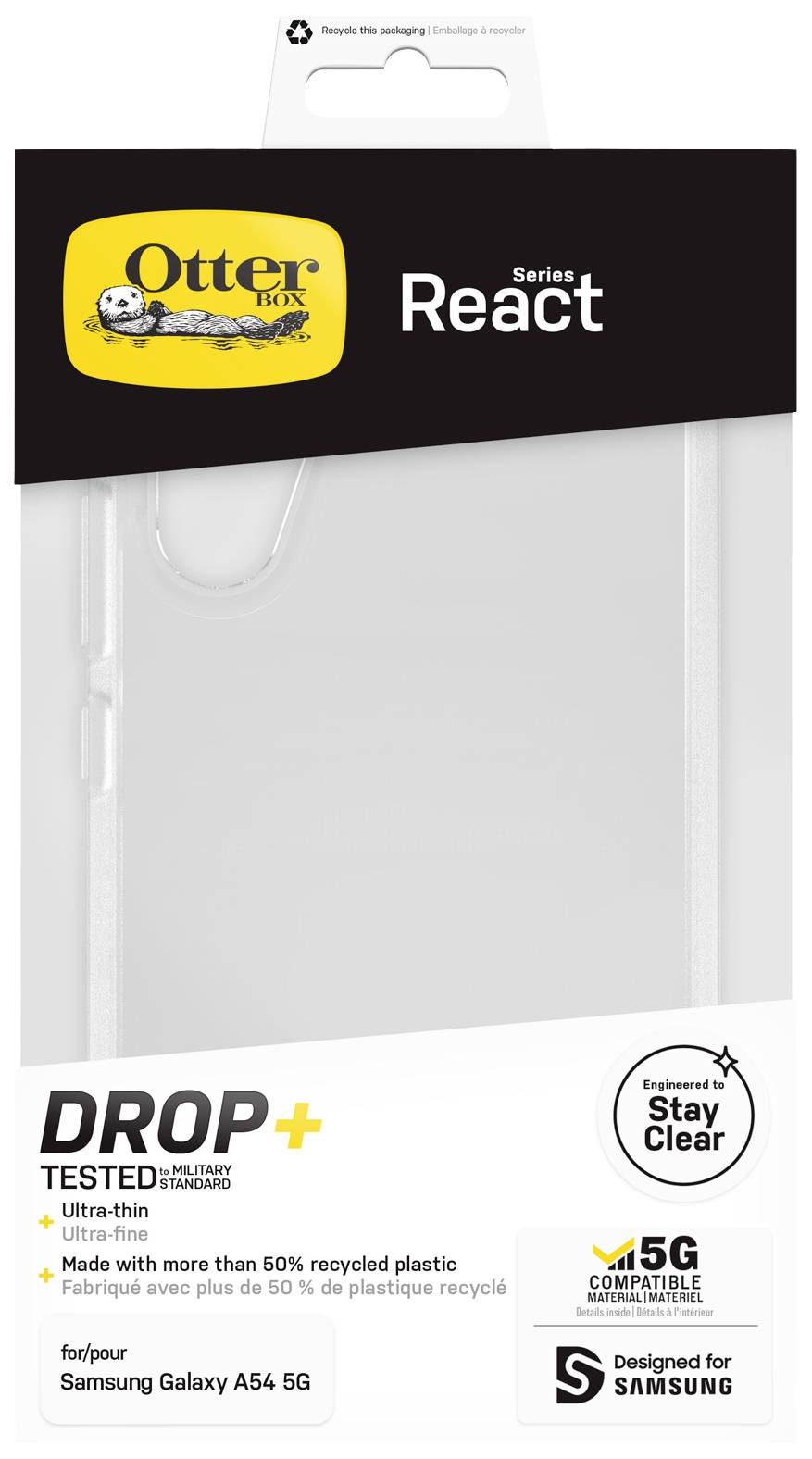 Otterbox React Backcover Samsung Galaxy A54 5G Transparent Induktives Laden, Stoßfest 77-91601