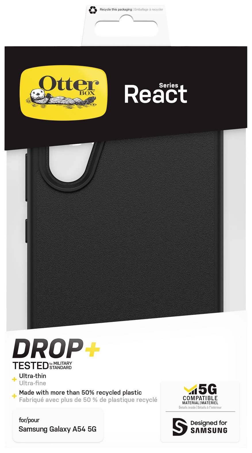 Otterbox React Backcover Samsung Galaxy A54 5G Schwarz Induktives Laden, Stoßfest