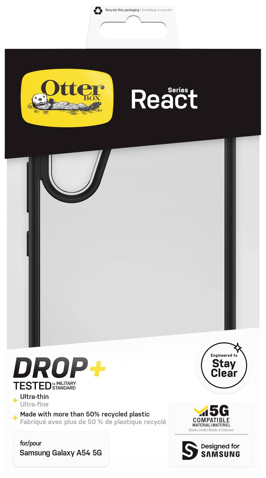 Otterbox React Backcover Samsung Galaxy A54 5G Schwarz, Crystal Induktives Laden, Stoßfest 77-91580