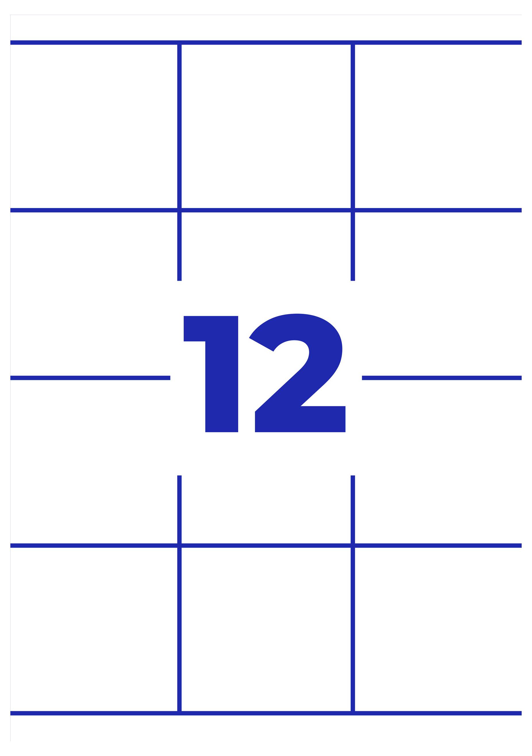 Zahlenmarkierung '12' in Blau auf weißem Hintergrund, eingerahmt von einem einfachen Linienraster.