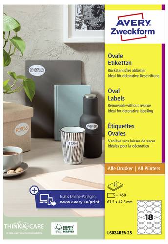 Avery-Zweckform L6024REV-25 Universal-Etiketten 63.5 x 42.3 mm Papier Weiß 450 St. Wiederablösbar O