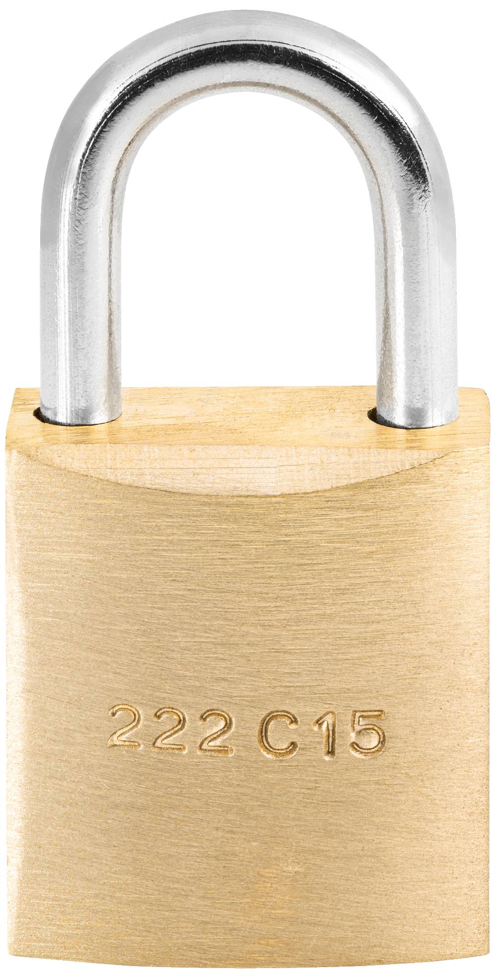 Schloss aus Messing mit Gravur '222 C15', zeigt Sicherheit und Verschlussmöglichkeit.
